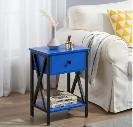 1-Drawer Modern Nightstands X-Design with Storage Shelf - Dark Blue Fashion