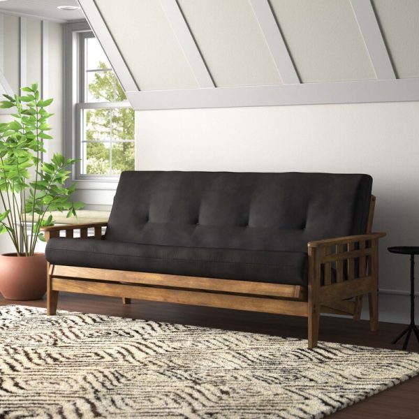 Black Tisa Full 81   Wide Loose Back Futon And Mattress Classic Hardwood Frame Discount