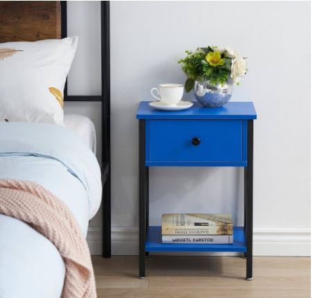 1-Drawer Modern Nightstands X-Design with Storage Shelf - Dark Blue Fashion