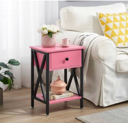 1-Drawer Modern Nightstands X-Design with Storage Shelf - Pink For Discount