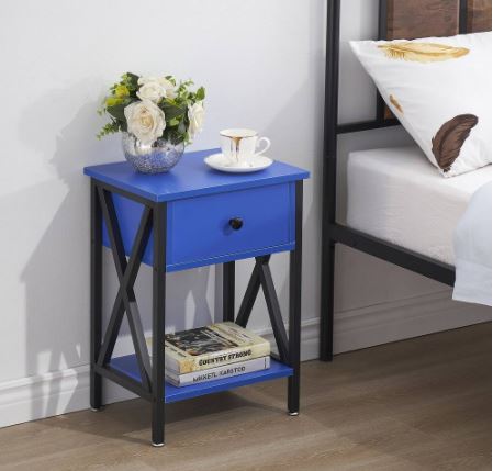 1-Drawer Modern Nightstands X-Design with Storage Shelf - Dark Blue Fashion