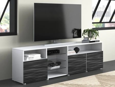 Prieto TV Stand for TVs up to 88  White Wavy Black Matte body High Gloss Doors Online