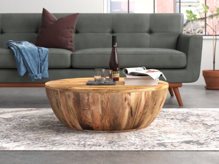 Solid Wood Drum Coffee Table Perfect for your Living Room or Den with Vintage Flair Sale