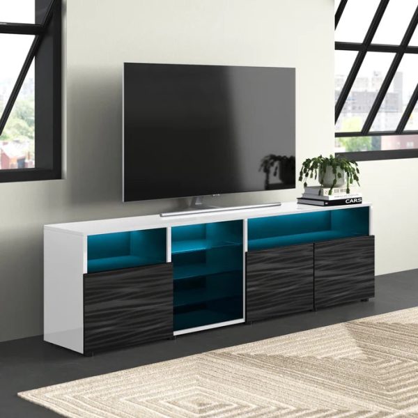 Prieto TV Stand for TVs up to 88  White Wavy Black Matte body High Gloss Doors Online